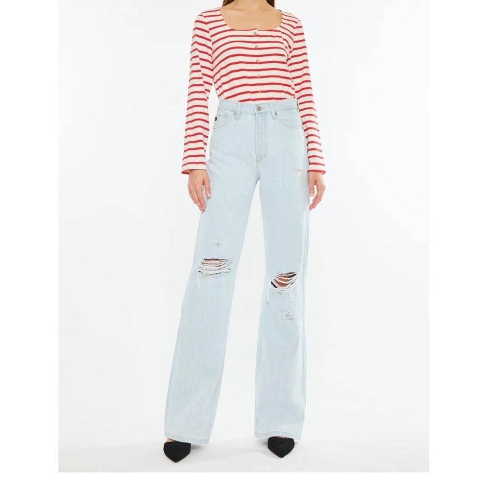 KanCan‎ Wide Leg Jeans Womens 15/31 Light Blue Distressed Button Fly KC7373LV1